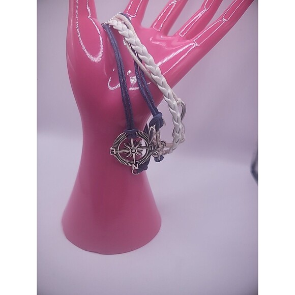 Vintage Bracelet Multi Strand Wrap Blue White Nautical Compass Anchor Infinity - Picture 2 of 10